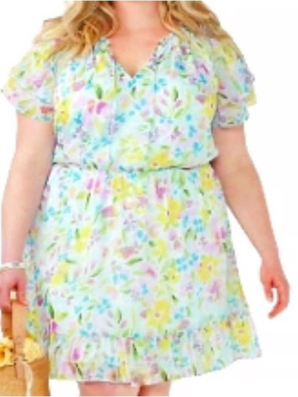 Lauren Conrad Pastel Watercolor Floral Chiffon Mini Dress Cottagecore Size XXL
